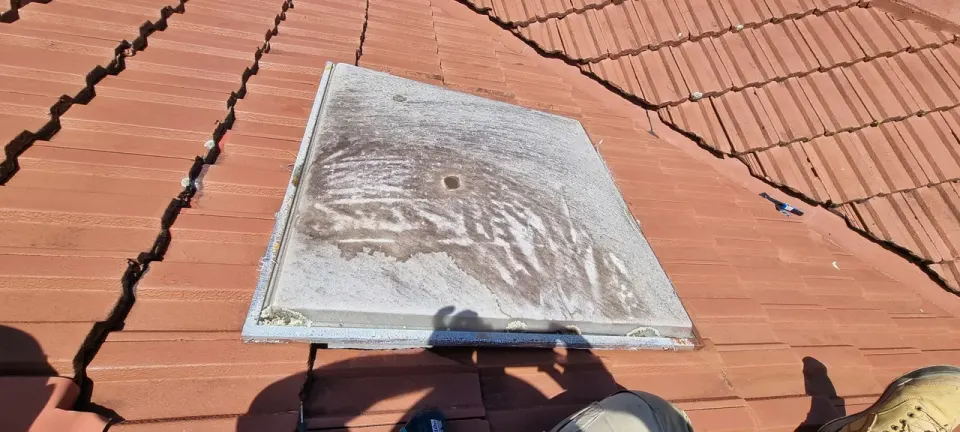Clouded skylight dome — replaced — before